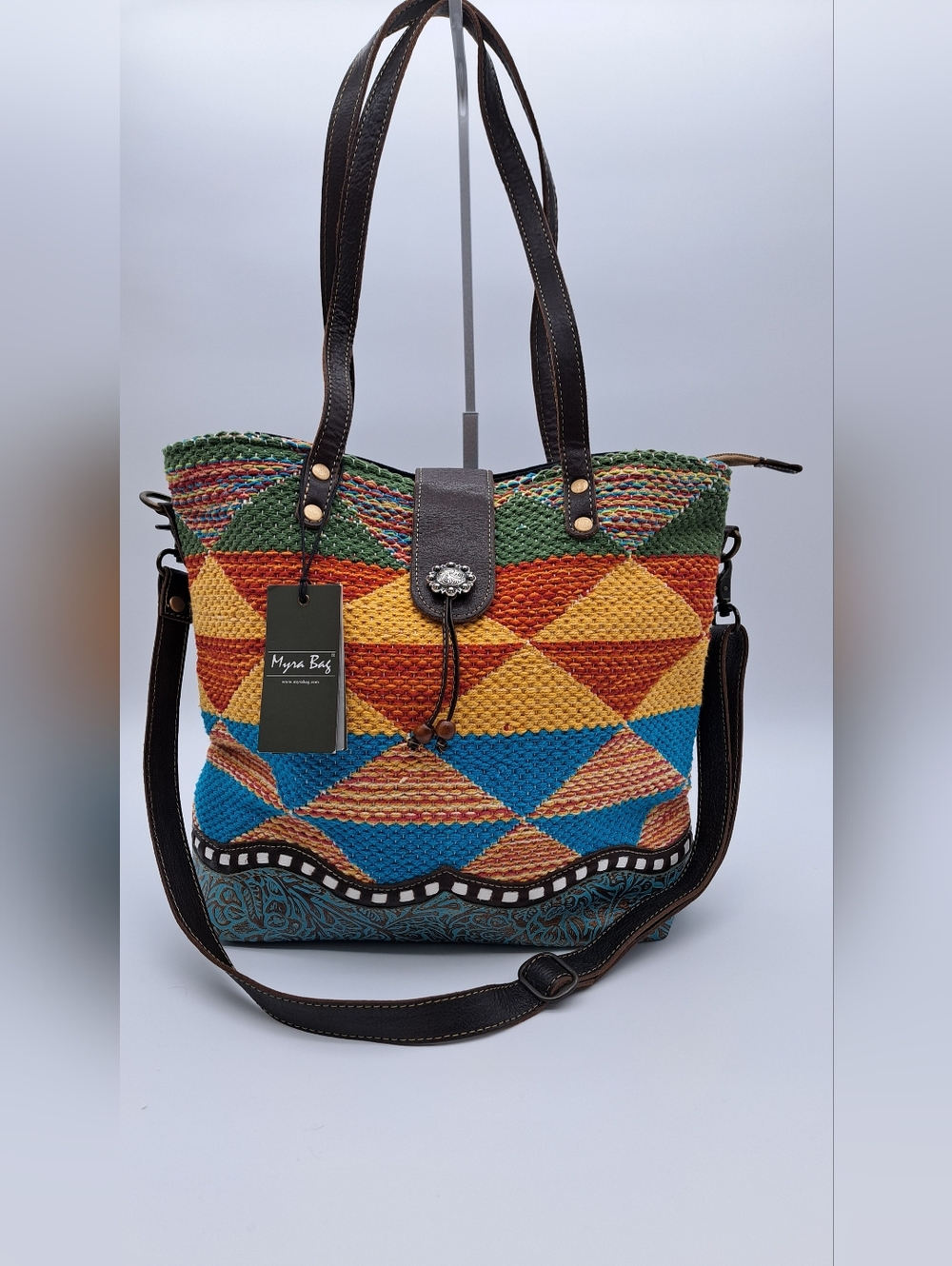 Myra Multichrome Concealed Carry Colorblock Geometric Woven Tote